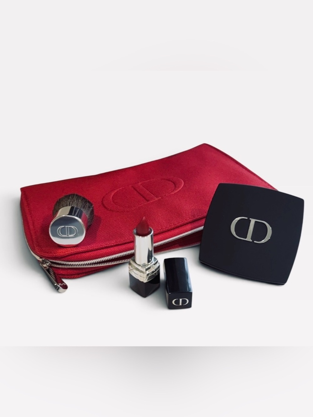 Dior Red Canvas Cosmetic Pouch  Set